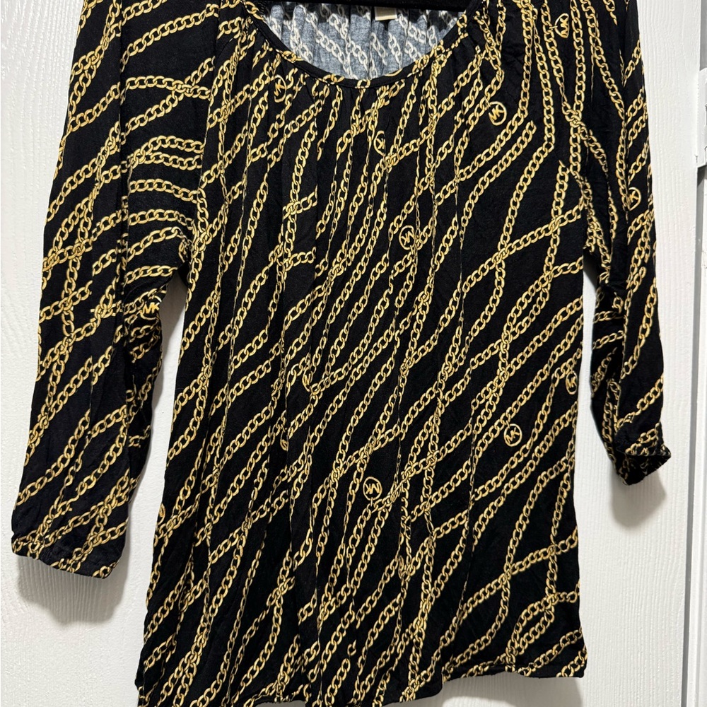 Michael Kors Black and Gold Chain Pattern Blouse
